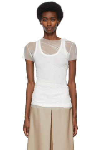 White Mesh Asymmetric Top by Maison Margiela on Sale