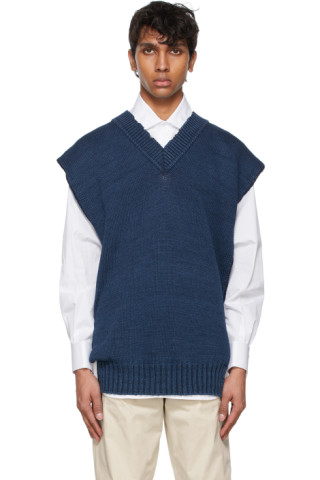 Maison Margiela: Indigo Cotton Vest | SSENSE