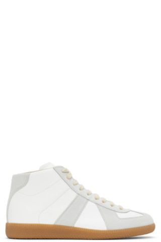 Maison Margiela: White & Grey Replica High-Top Sneakers | SSENSE UK