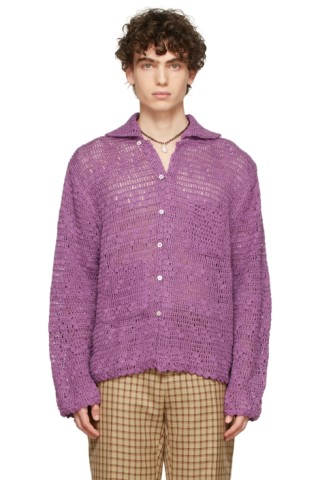 Bode: Purple Crochet Shirt | SSENSE