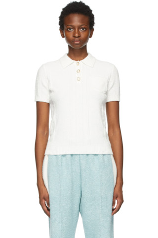 Casablanca: White Bouclé Knit Polo | SSENSE