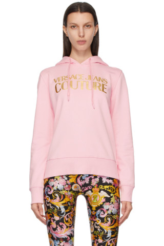 Pink Institutional Logo Hoodie by Versace Jeans Couture on Sale