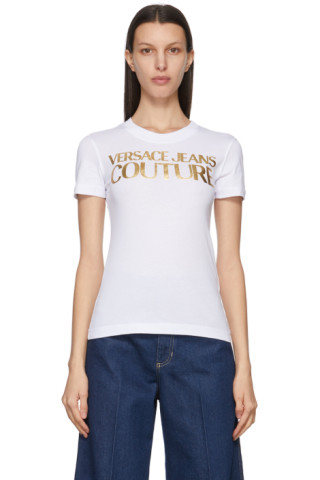 Versace Jeans Couture: White Institutional Logo T-Shirt | SSENSE
