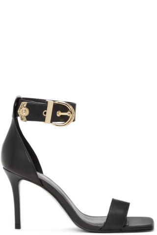 Versace Jeans Couture: Black Emily Buckle Stiletto Heeled Sandals | SSENSE