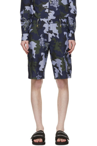 Versace Jeans Couture: Blue Camo Logo Shorts | SSENSE