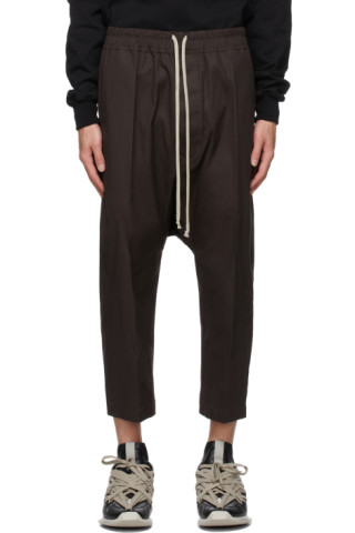 Rick Owens: SSENSE Exclusive Grey Darkdust Cropped Drawstring Trousers ...