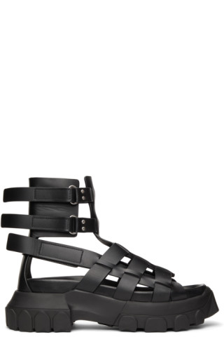 Rick Owens: Black Hiking Tractor Sandals | SSENSE