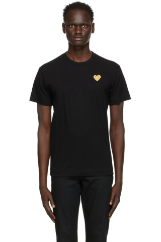 Comme des Garçons Play: Black & Gold Heart Patch T-Shirt | SSENSE