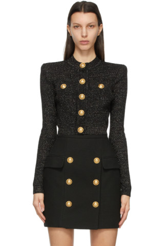 Balmain: Black Lurex Buttoned Cardigan | SSENSE