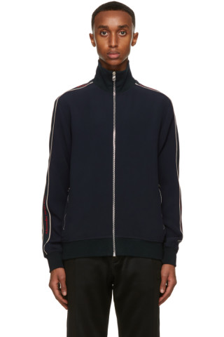 Alexander McQueen: Navy Logo Tape Track Jacket | SSENSE