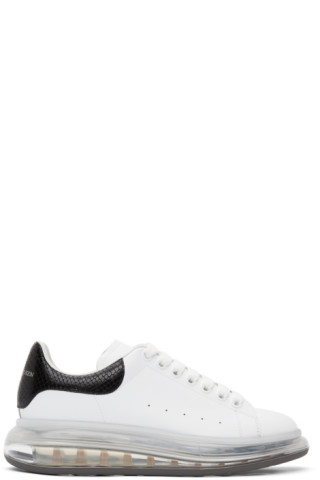 Alexander McQueen: White & Black Snake Clear Sole Oversized Sneakers ...