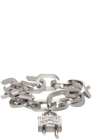 Givenchy: Silver G Link Padlock Bracelet | SSENSE
