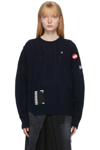 Navy Oversized Merino Reversed Braid Sweater by Raf Simons on