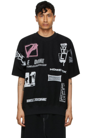 Black Graphic All Over T-Shirt by We11done on Sale