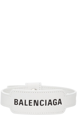 Balenciaga: White Leather Cash Bracelet | SSENSE