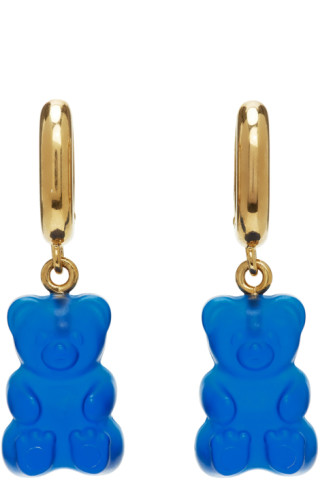 Balenciaga: Gold & Blue Gummy Bear Earrings | SSENSE