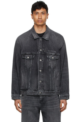 Balenciaga: Black Denim Drip Peace Large Fit Jacket | SSENSE