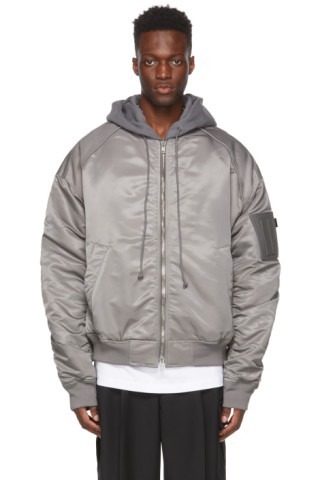 Juun.J: Grey Detachable Hood Bomber Jacket | SSENSE