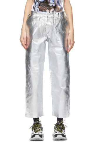 Comme des Garçons Homme Plus: White & Silver Foil Jeans | SSENSE