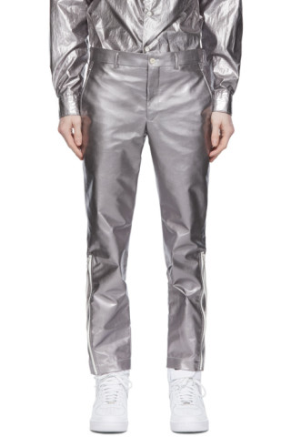 Comme des Garçons Homme Plus: Silver Lamé Trousers | SSENSE