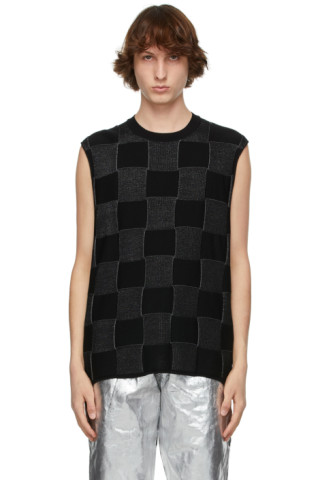 Black & Silver Check Pattern Sweater by Comme des Garçons Homme Plus on ...