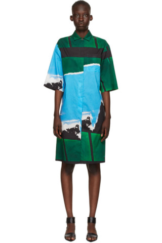 Blue & Green Len Lye Edition Poplin Graphic Dress by Dries Van Noten on ...