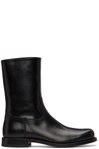 Dries Van Noten: Black Leather Zip-Up Boots | SSENSE