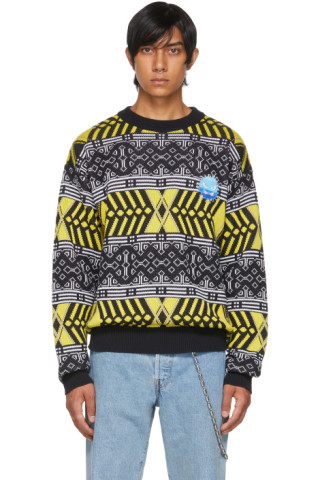 Rassvet: Black & Yellow Knit Angry Sun Sweater | SSENSE Canada