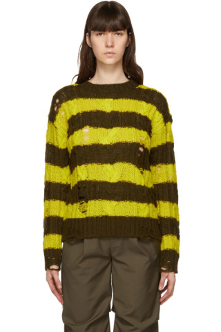 Andersson Bell: Brown & Green Destroyed Cable Sweater | SSENSE
