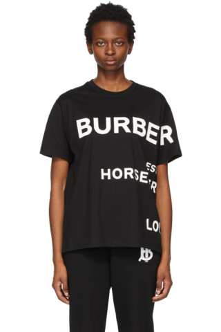 Burberry: Black Oversized 'Horseferry' T-Shirt | SSENSE