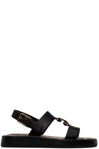 Burberry: Black Buckingham Flat Sandal | SSENSE