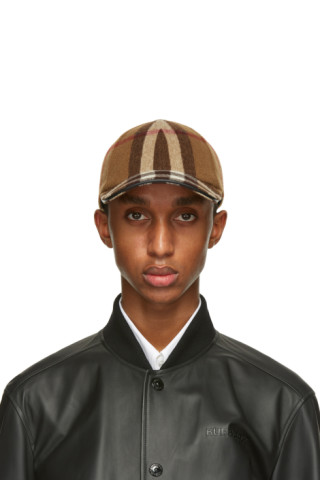 Burberry: Brown Wool Check Baseball Cap | SSENSE