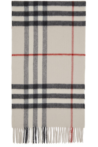 Burberry: Off-White Cashmere Classic Check Scarf | SSENSE