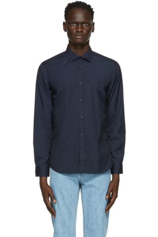 Monogram Motif Technical Cotton Shirt in Navy - Men