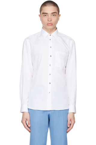 Burberry: White Slim-Fit Logo Detail Shirt | SSENSE