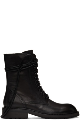 Ann Demeulemeester: Black Lace-Up Boots 