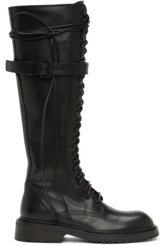 Ann Demeulemeester: Black High Combat Boots | SSENSE Canada