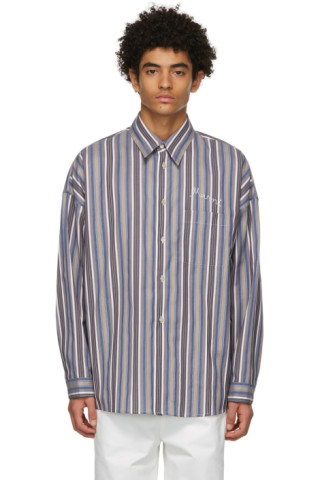 Marni: Blue & Brown Striped Shirt | SSENSE