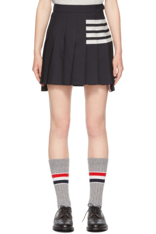 Thom Browne: Navy 4-Bar Dropped Back Pleated Miniskirt | SSENSE