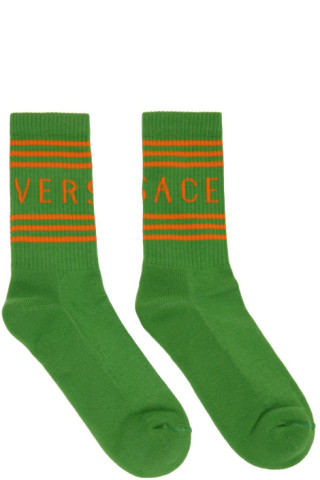 Green & Orange Logo Socks by Versace on Sale