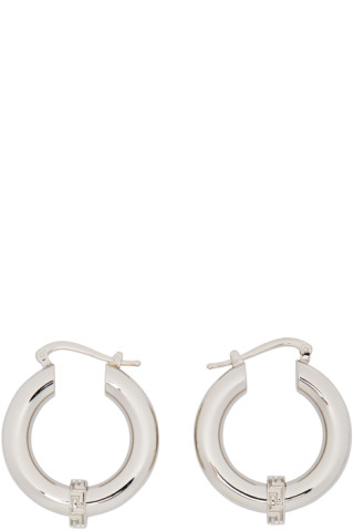 Silver Small Greca Hoop Earrings by Versace on Sale