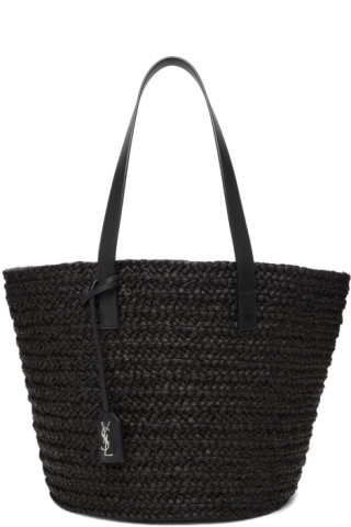 Saint Laurent: Black Raffia Medium Panier Tote | SSENSE