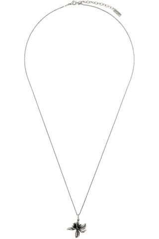 Saint Laurent: Silver Orchid Pendant Necklace | SSENSE