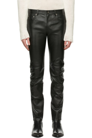 Saint Laurent: Black Leather Skinny Pants | SSENSE