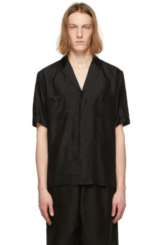 Saint Laurent: Black Silk Voile Striated Short Sleeve Shirt | SSENSE