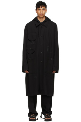 Hyein Seo: Black Hooded Mac Coat | SSENSE