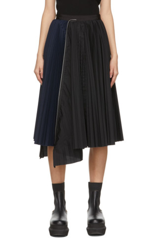 sacai: Black & Navy Zip Pleated Skirt | SSENSE