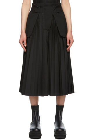 sacai: Black Poplin Pleated Skirt | SSENSE