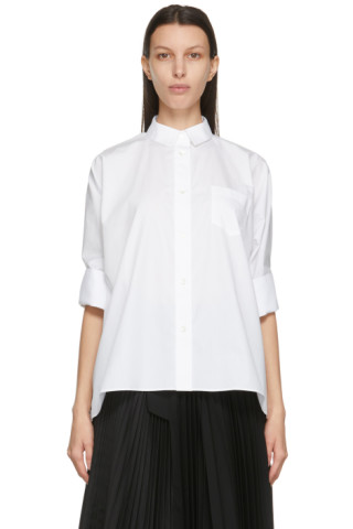 sacai: White Poplin Back Drape Shirt | SSENSE