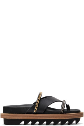 sacai: Black Leather Wedge Thong Sandals | SSENSE